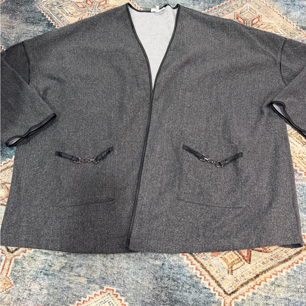 AEMI+CO Women's Charcoal Gray Open-Front Pea Coat - Classic Minimalist Layer